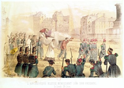 Archbishop Eminence Affre wounded, blessing on his journey, Monday 26th June 1848 by Charles Vallet